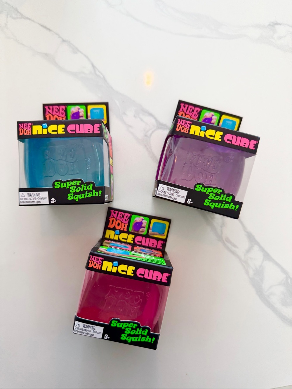 NeeDoh Nice Cube FULL Set of 3 (Blue Pink Purple) Rare Trio Bundle